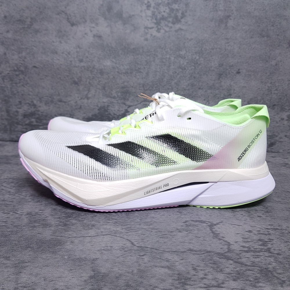 ADIDAS Adizero Boston 12 Running Shoes Mens 9.5 White Green Spark IG3321